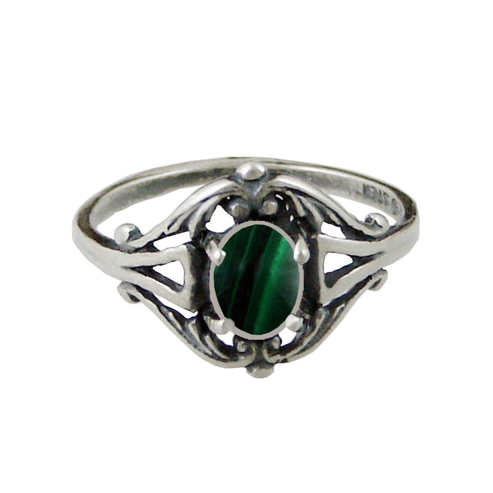 Sterling Silver Filigree Ring With Malachite Size 8